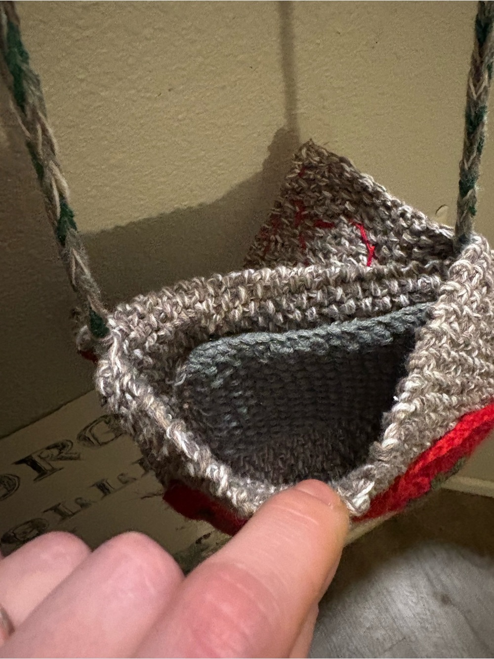 Handmade Crocheted Tomato Patch Crossbody Bag - Red & Green - Picture 6 of 6